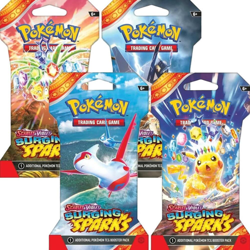 Pokemon English Sv08 Surging Sparks Cards Live Opening Booster Pack - 4 Packs Collectibles /