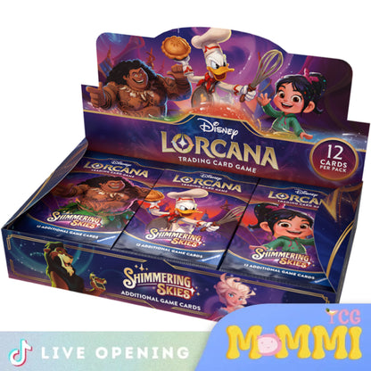 Disney Lorcana Shimmering Skies Cards Live Opening @Mommitcg Booster Pack Card Games